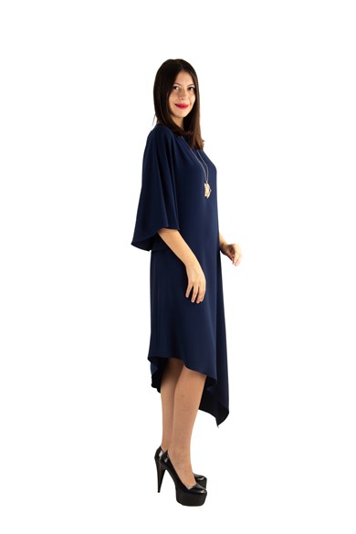 Asymmetric One Shoulder Big Size Dress - Navy Blue