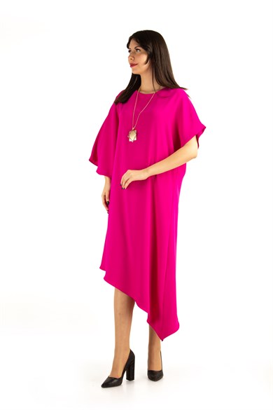 Asymmetric One Shoulder Dress - Fuchsia