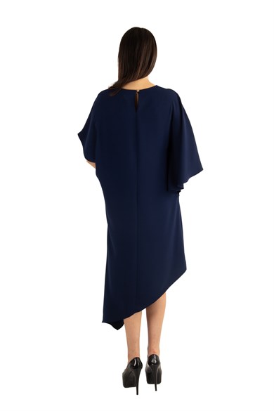 Asymmetric One Shoulder Dress - Navy Blue