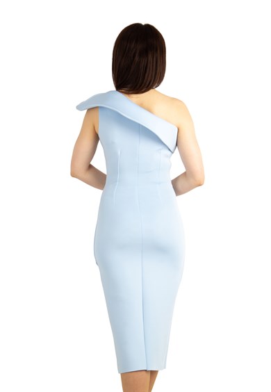 Asymmetric Ruffle Shoulder Scuba Draped Dress