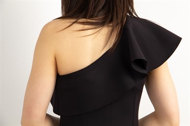 Asymmetric Ruffle Shoulder Scuba Dress