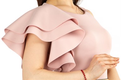 Asymmetric Ruffled One Shoulder Frill Scuba Dress - Powder