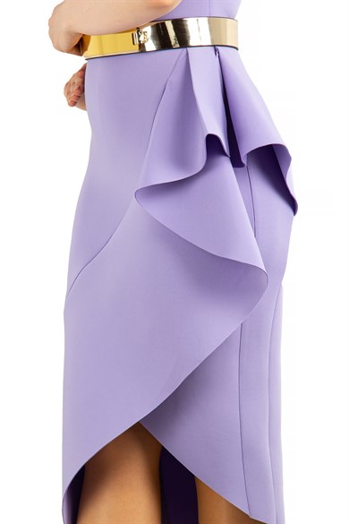 Asymmetric Ruffled One Shoulder Frill Scuba Big Size Dress - Lilac