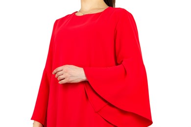 Asymmetrical Dress With Ruffle Hem - Red