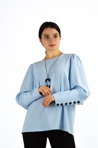Back and Cuff Button Detailed Big Size Shirt - Baby Blue