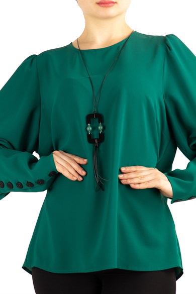Back and Cuff Button Detailed Big Size Shirt - Emerald Green