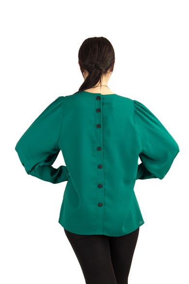 Back and Cuff Button Detailed Big Size Shirt - Emerald Green