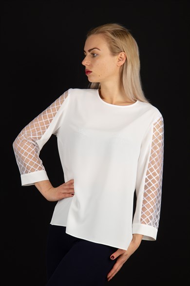 Back and Sleeves Tulle Detail Blouse