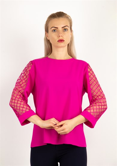 Back and Sleeves Tulle Detail Blouse - Fuchsia