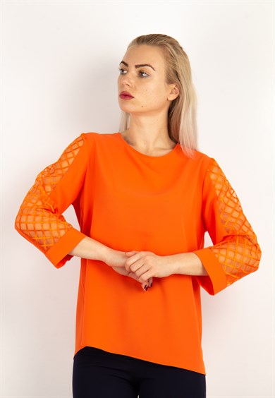 Back and Sleeves Tulle Detail Blouse - Orange