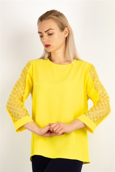 Back and Sleeves Tulle Detail Blouse - Yellow