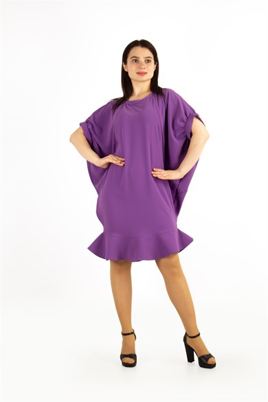 Batwing Fishtail Hem Big Size Midi Dress - Purple