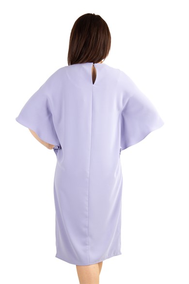 Batwing Plain Big Size Dress With Brooch Detail - Lilac
