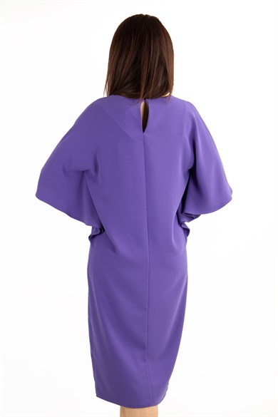 Batwing Plain Big Size Dress With Brooch Detail - Violet