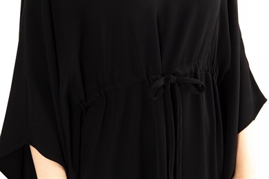 Batwing Tie Waist Dress - Black