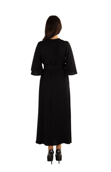 Bell Sleeve Long Dress With Pearl Belt