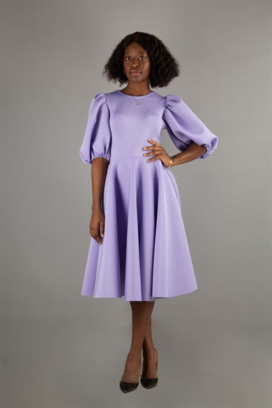 Bishop Sleeve Scuba Dress - Lilac