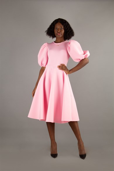 Bishop Sleeve Scuba Dress - Pink