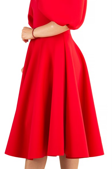Bishop Sleeve Scuba Dress - Red