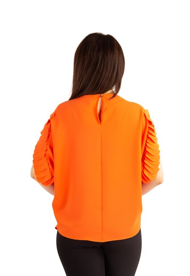 Boat Neck Ruffle Sleeve Blouse - Orange