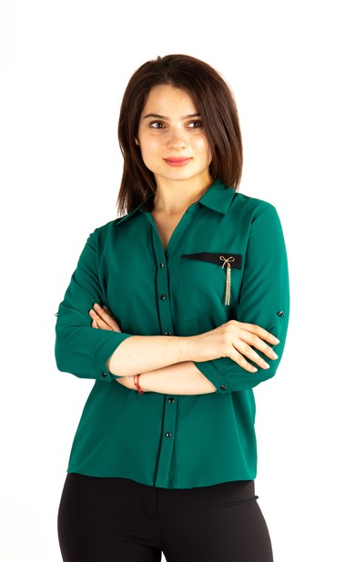 Brooch Detail Classic Big Size Shirt - Emerald Green