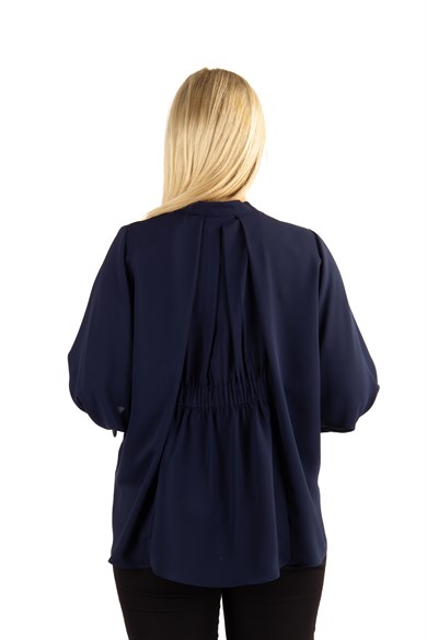 Brooch Neck Pleated Elastic Back Blouse