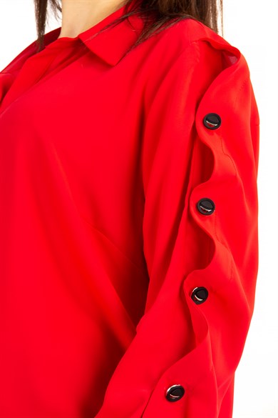 Button Sleeve Detail Womens Big Size Shirt