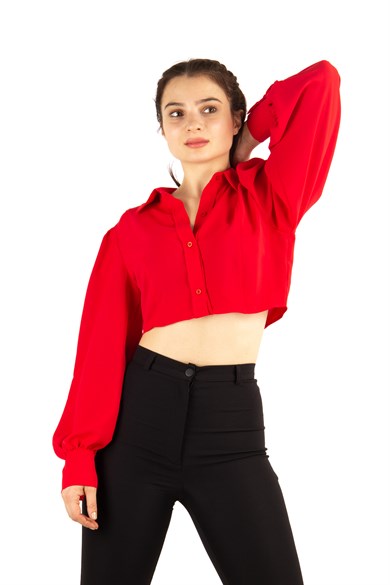Buttoned Crop Top - Red