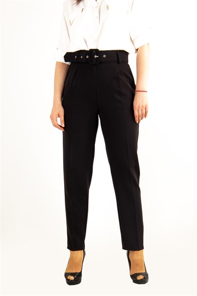 Casual Formal Office Trousers For Ladies Pants With Matching Belt - Black