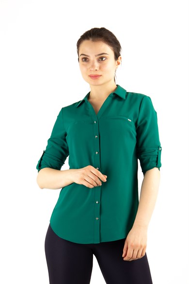 Classic Office Plus Size Shirt - Emerald Green