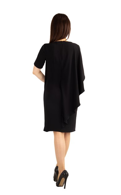 Cloak Cape Short Sleeve Elegant Bİg Size Dress - Black