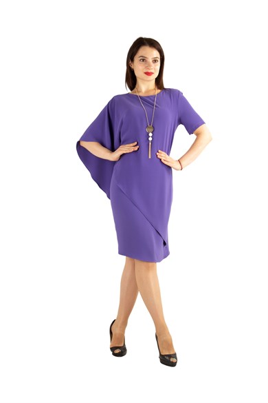 Cloak Cape Short Sleeve Elegant Bİg Size Dress - Violet