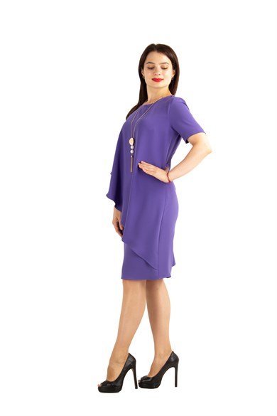 Cloak Cape Short Sleeve Elegant Bİg Size Dress - Violet