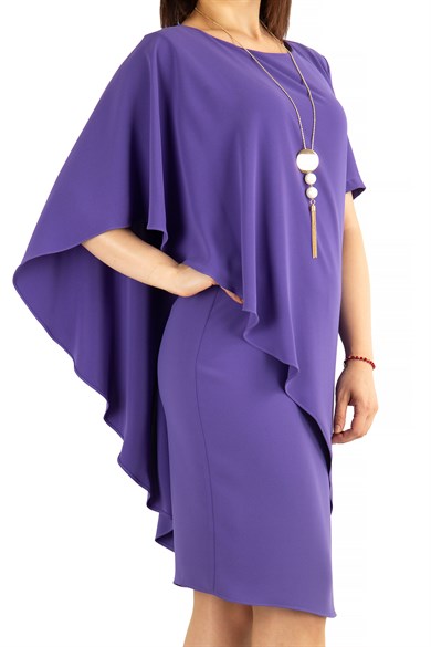 Cloak Cape Short Sleeve Elegant Dress - Violet