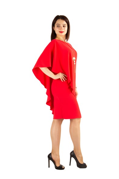 Cloak Cape Short Sleeve Elegant Dress - Red