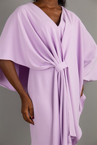 Cloak Shoulder Tie Front Big Size Dress