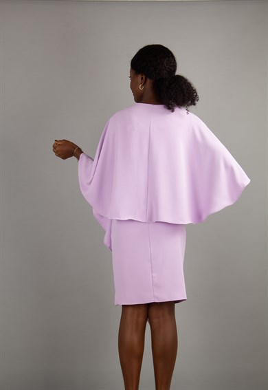 Cloak Shoulder Tie Front Big Size Dress