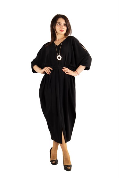Cold Shoulder Batwing Maxi Dress - Black