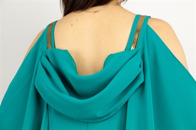 Cold Shoulder Gold Stripe Detail Draped Long Dress - Benetton Green