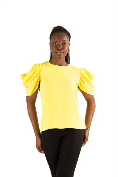 Cold Shoulder Puff Sleeve Top - Yellow