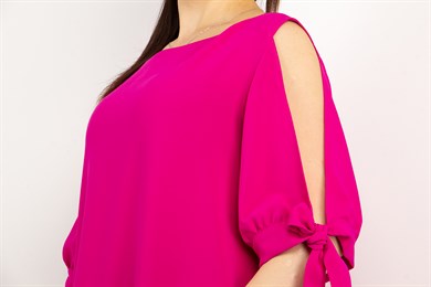 Cold Shoulder Tie Sleeve Big Size Dress - Fuchsia