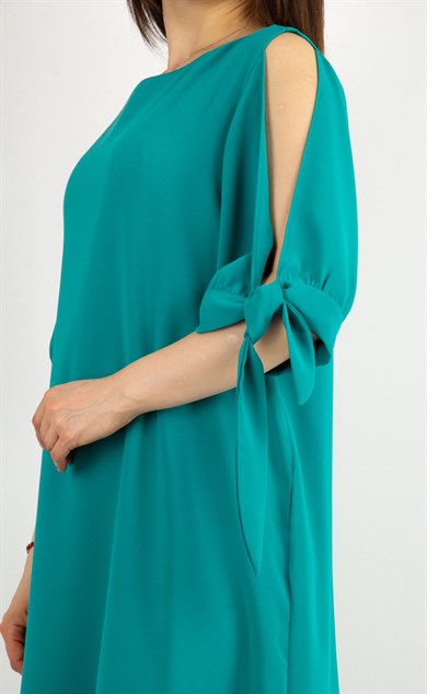 Cold Shoulder Tie Sleeve Dress - Benetton Green