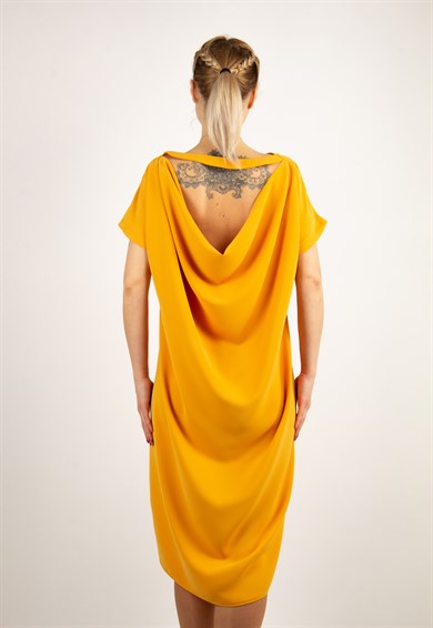 Cowl Back Midi Dress - Mustard