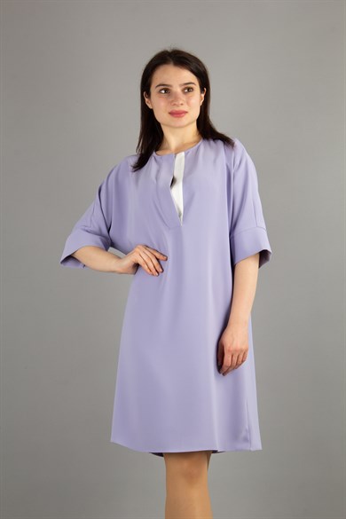 Crew Neck Simple Elegant Midi Dress - Lilac