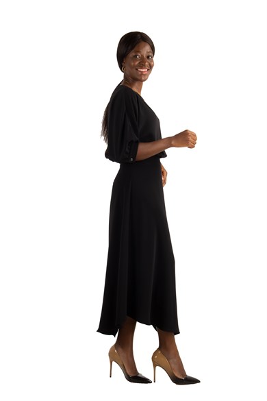 Drape Asymmetric Midi Dress