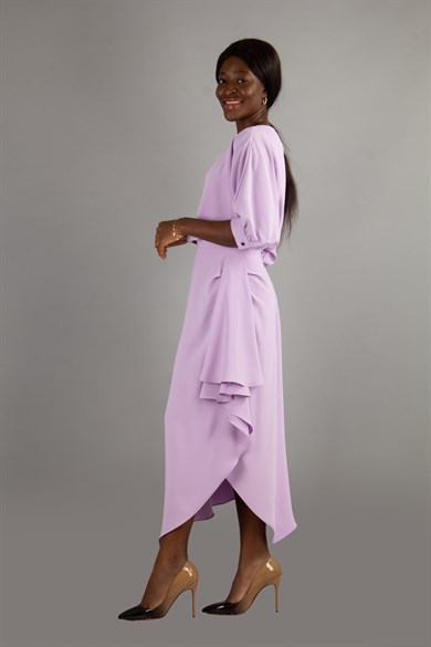 Drape Asymmetric Midi Dress - Lilac