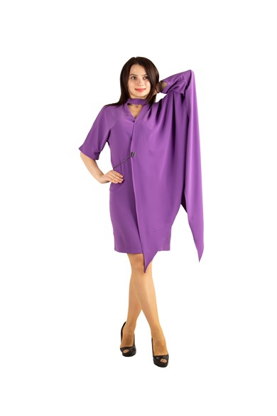 Draped Big Size Dress With Chain - Purple