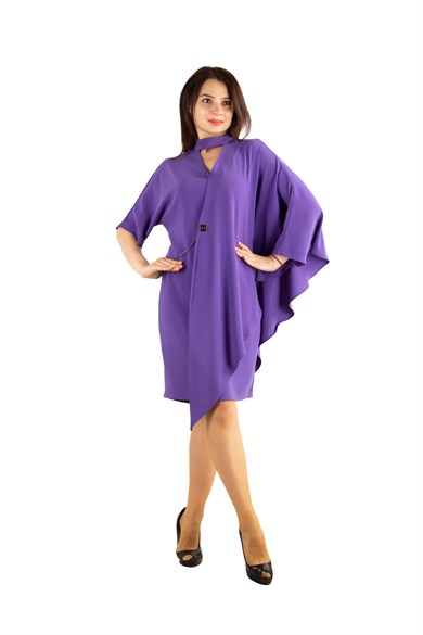 Draped Big Size Dress With Chain - Violet