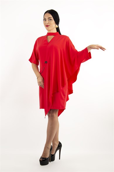Draped Dress With Chain - Red
