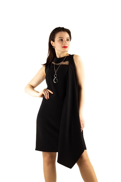 Draped Dress With Tulle Detail - Black